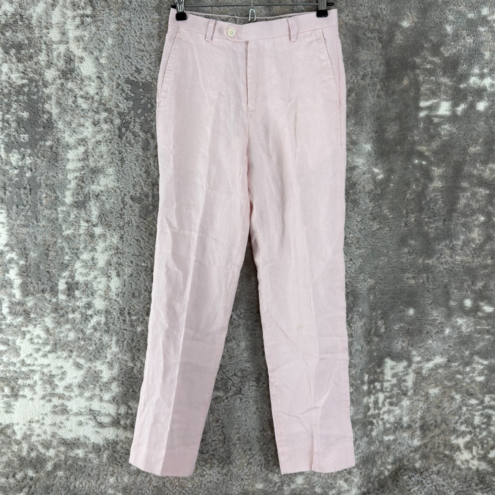 Lauren Ralph Lauren Size 12 Black Label Linen Straight Leg Pants Pink Button Zip